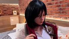Redare Eren Yeager Unleashes Pasiune crudă: doggystyle dur și dublu cumshot pe fundul și pizda lui Mikasa